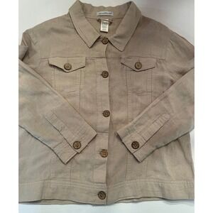 Keren Hart Beige Long Sleeve Button Up Jacket Shirt Blouse Size XL Linen Blend